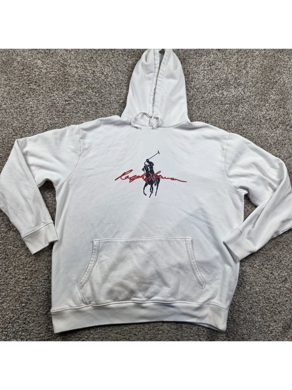 Polo Ralph Lauren Hoodie Mens 2XLT White Pony Logo Spellout Fleece Stains*